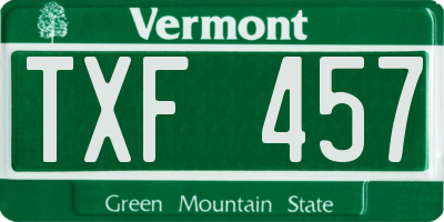 VT license plate TXF457