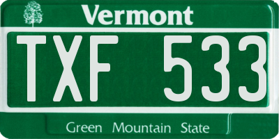 VT license plate TXF533