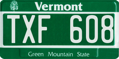 VT license plate TXF608