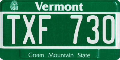 VT license plate TXF730
