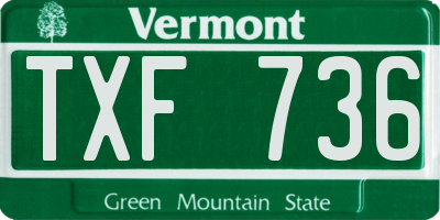VT license plate TXF736