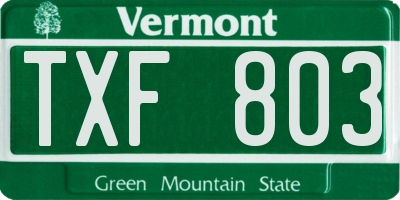 VT license plate TXF803