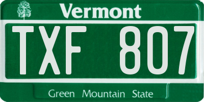 VT license plate TXF807