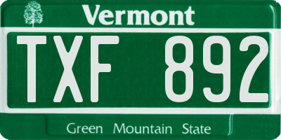 VT license plate TXF892
