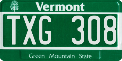 VT license plate TXG308