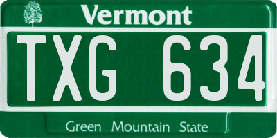 VT license plate TXG634