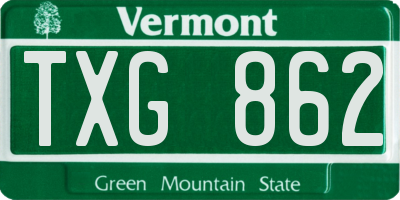 VT license plate TXG862