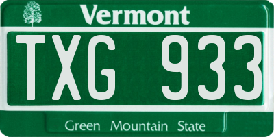 VT license plate TXG933