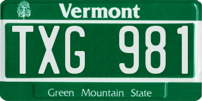 VT license plate TXG981