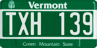 VT license plate TXH139