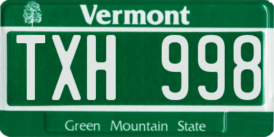 VT license plate TXH998