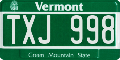 VT license plate TXJ998