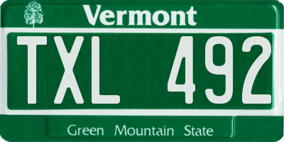 VT license plate TXL492
