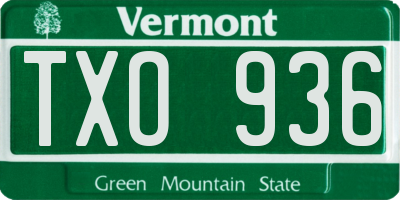 VT license plate TXO936