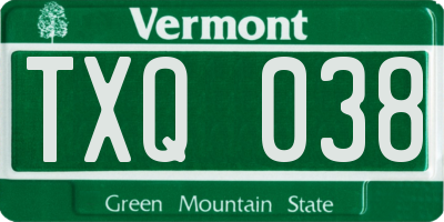 VT license plate TXQ038