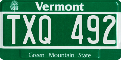 VT license plate TXQ492