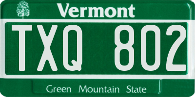 VT license plate TXQ802