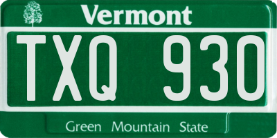 VT license plate TXQ930