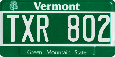 VT license plate TXR802