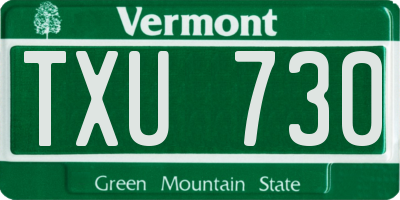 VT license plate TXU730
