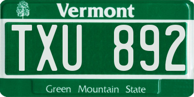 VT license plate TXU892