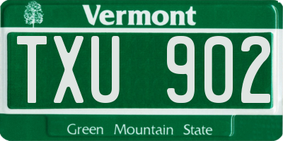 VT license plate TXU902