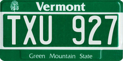 VT license plate TXU927