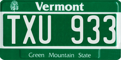 VT license plate TXU933