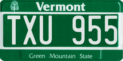 VT license plate TXU955