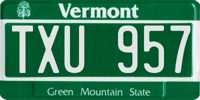 VT license plate TXU957