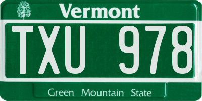VT license plate TXU978