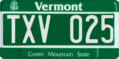VT license plate TXV025
