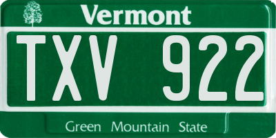 VT license plate TXV922