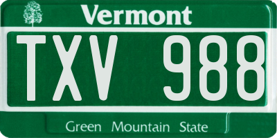 VT license plate TXV988