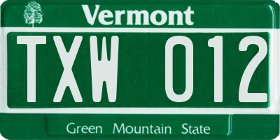 VT license plate TXW012