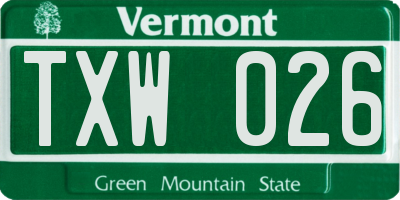 VT license plate TXW026