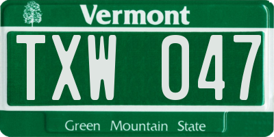 VT license plate TXW047