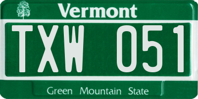 VT license plate TXW051