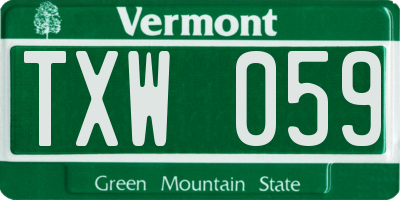 VT license plate TXW059