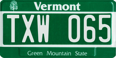VT license plate TXW065