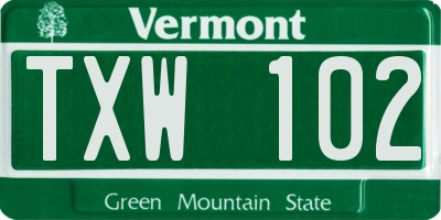 VT license plate TXW102