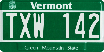 VT license plate TXW142