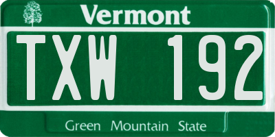 VT license plate TXW192