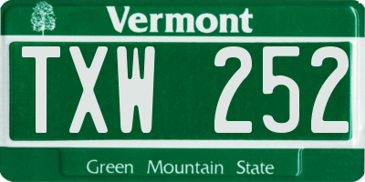 VT license plate TXW252