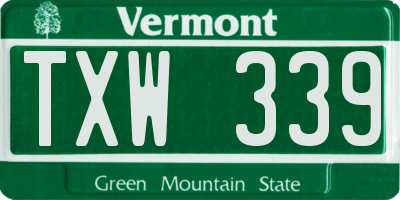 VT license plate TXW339