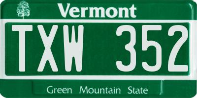 VT license plate TXW352