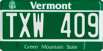 VT license plate TXW409
