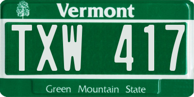 VT license plate TXW417
