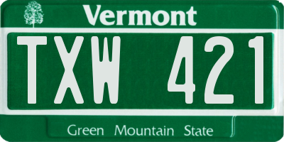VT license plate TXW421