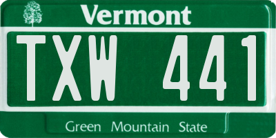 VT license plate TXW441